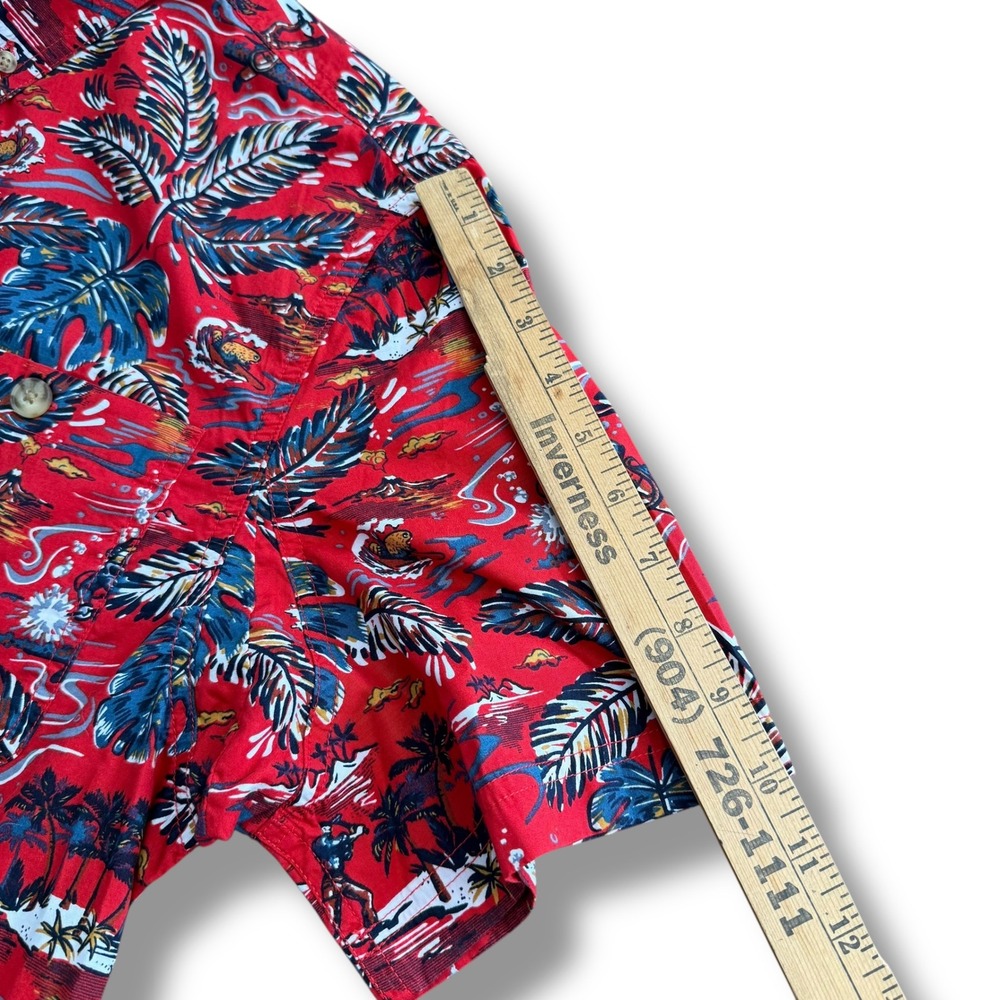 Duluth Trading Co Mens M Short Sleeve Button Up Shirt Hawaiian Print Red - Picture 5 of 8